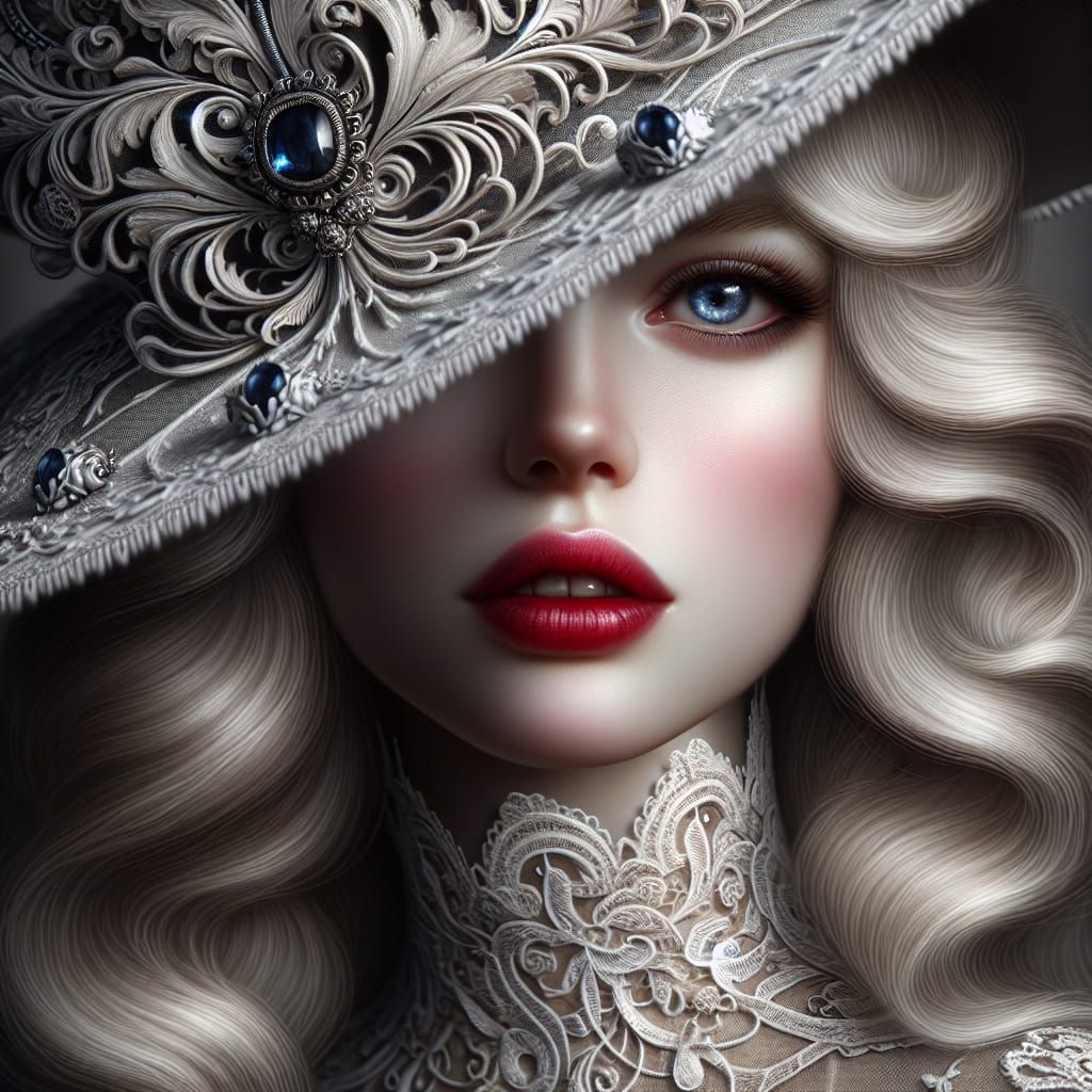 Gothic Beauty in Creamy Whites and Sapphire Jewels