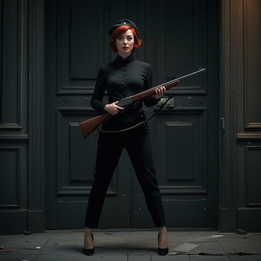 1940s Woman with Rifle in Comic Book Style