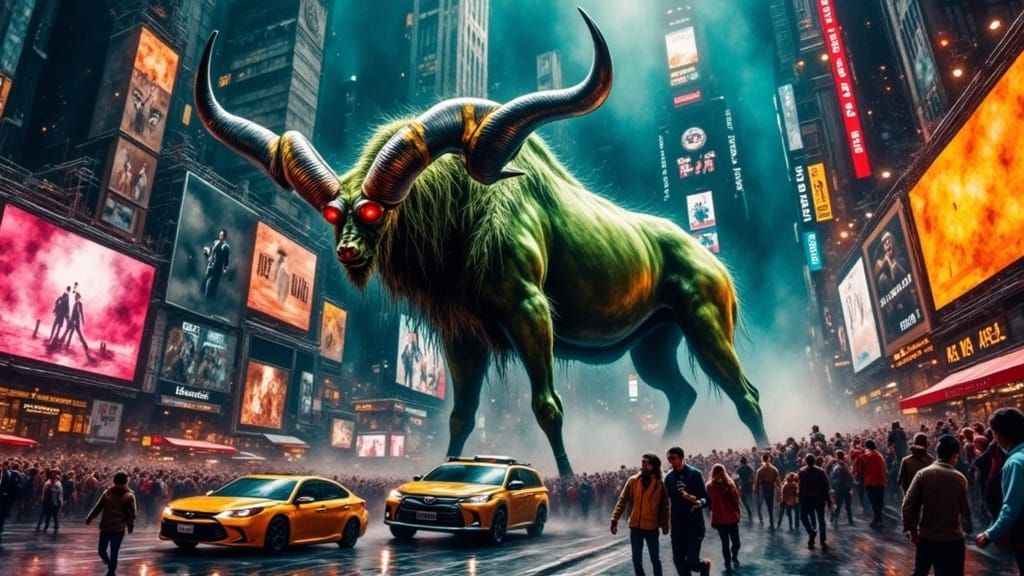 Epic Battle in Times Square: Alien Wildebeest vs. Panicked T...