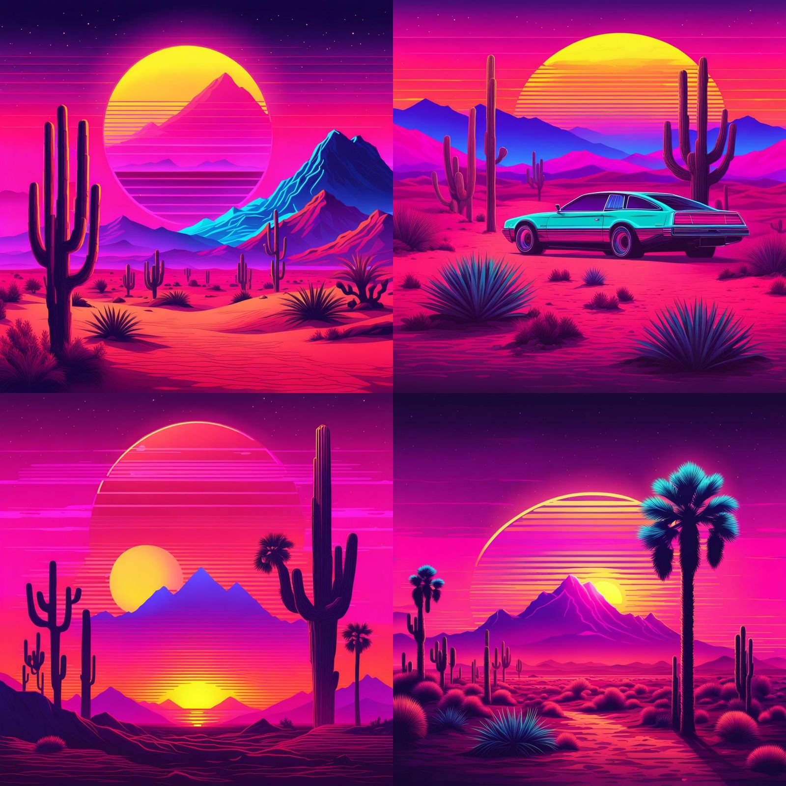 Synthwave Desert Sunrise in Neon Retro Style