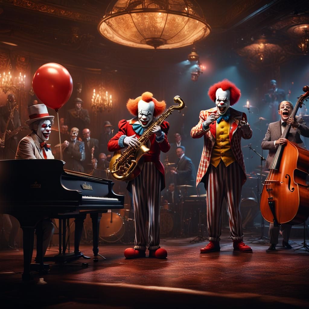 Clowns Play Jazz in Smoky Club: Digital Matte Painting