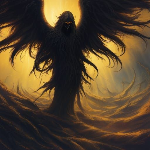 Surreal Dark Figure in Bright Room: Oil Painting