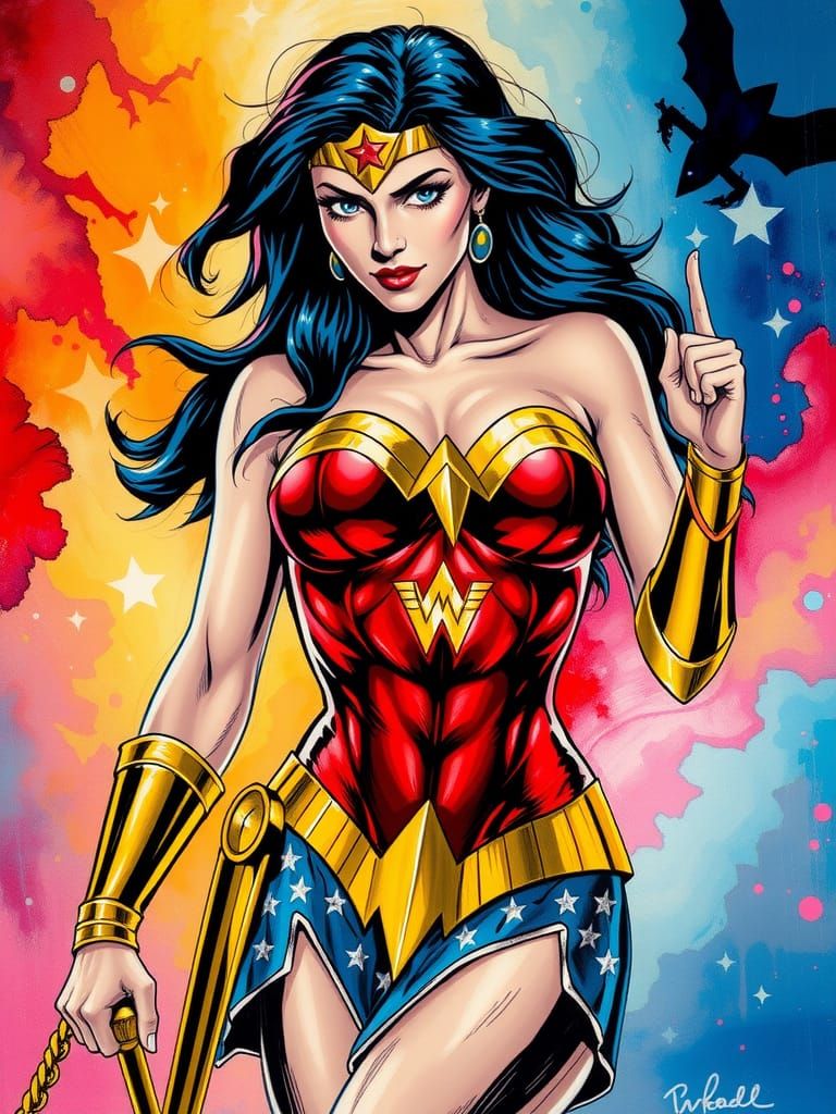 Wonder Woman Comic Art in Acrylic Style
