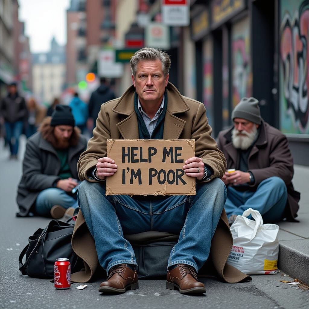 Gritty Street Scene with Beggars in Urban Style