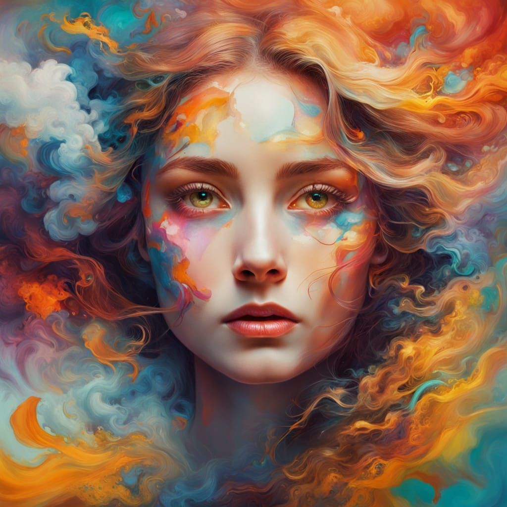 Surrealist Woman Contemplating the Cosmos