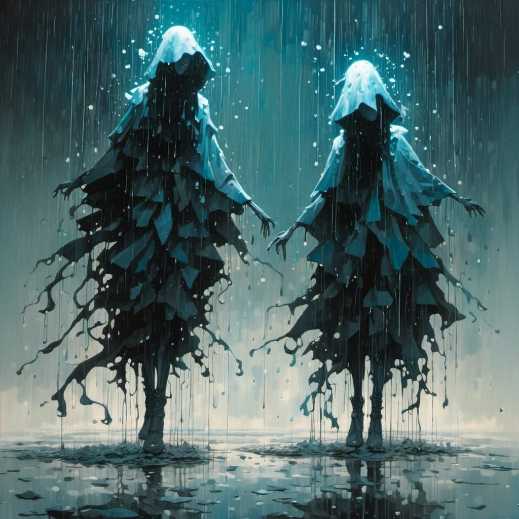 Bioluminescent Ghosts Dance in Post-Apocalyptic Rain