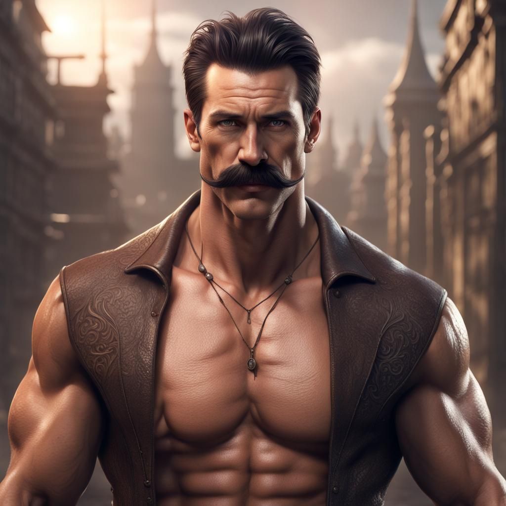 Handsome Muscular Man: Detailed Fantasy Concept Art