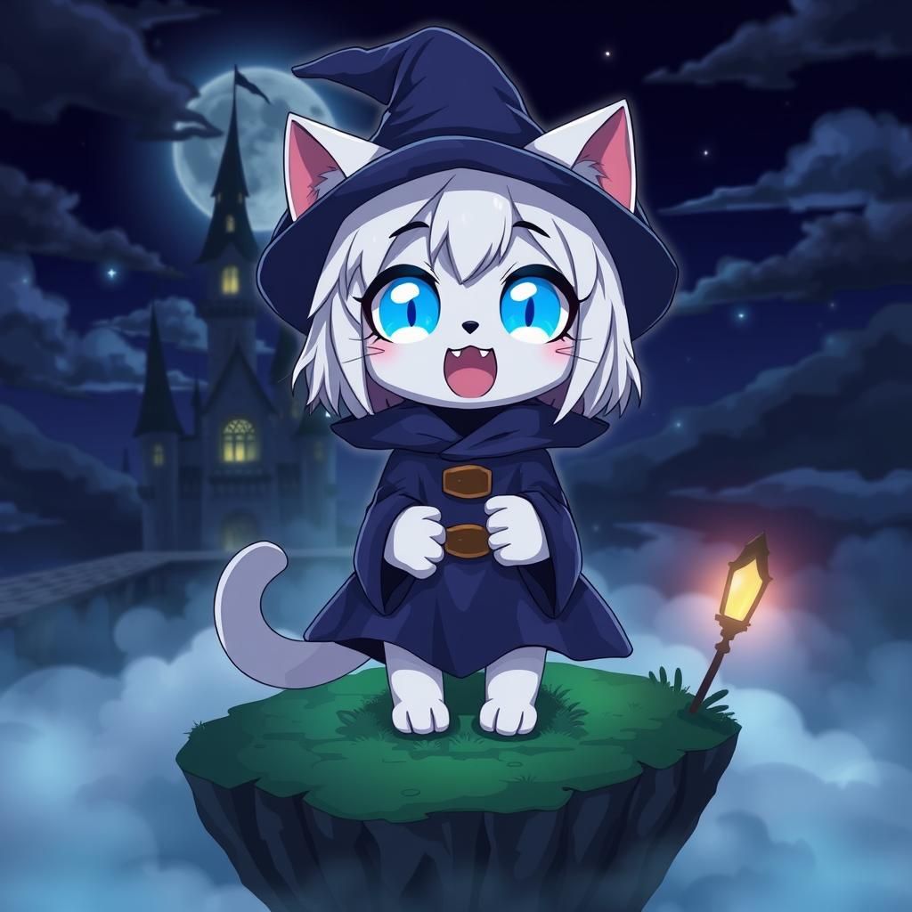 Anime Catgirl Mage on Floating Island