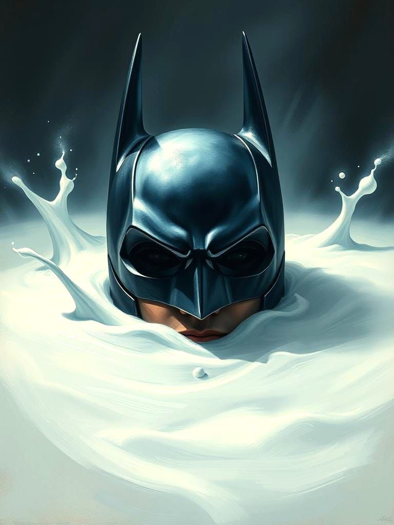 Batman's Helmet in Milk, a Surreal Pop Art Piece