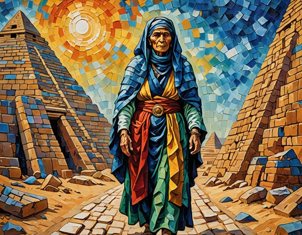 Mystic Woman at Pyramids in Expressionist Oil Painting