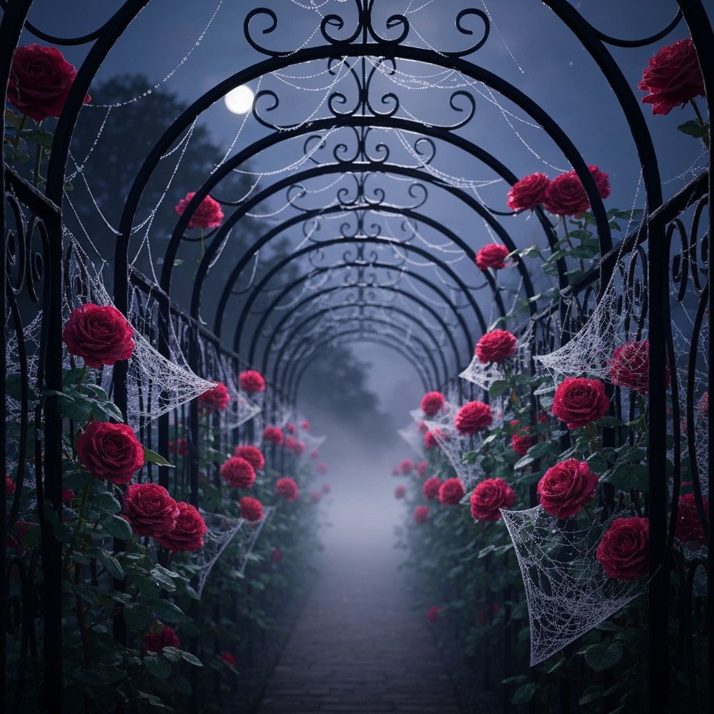 Gothic Rose Garden at Twilight with Moonlight Dew