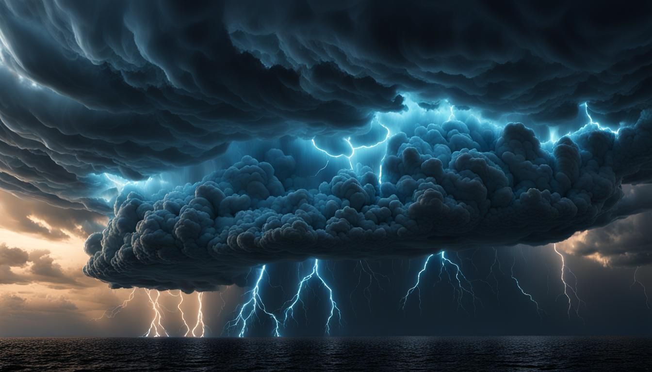 Giant Bioluminescent Thunderstorm in Hyperrealistic 3D Rende...