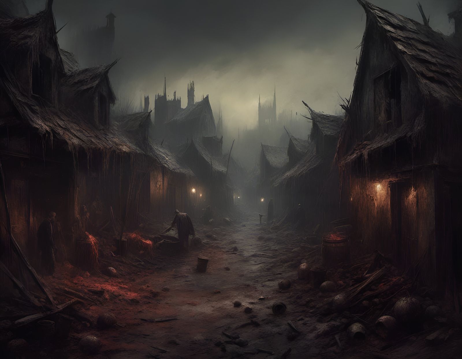 Macabre Plague Town in Middle Ages Art