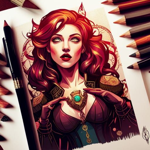 Steampunk Cybernetic Scarlet Witch Digital Painting