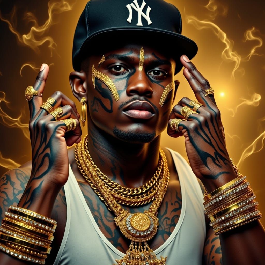 Charismatic Homeboy Portrait with Intricate Face & Hand Desi...