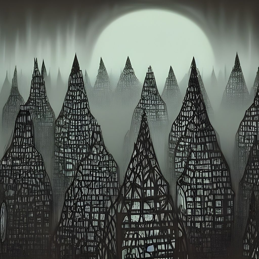 Eerie Landscape with Illuminated Windows