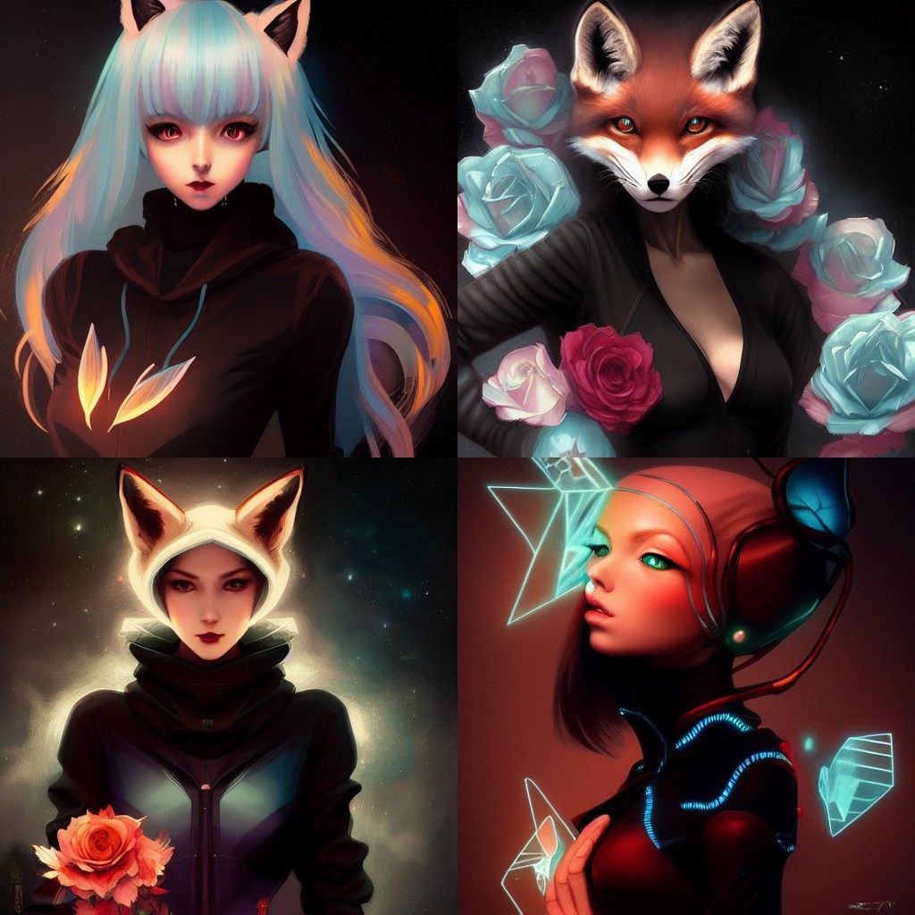 Robotic Fox Girl Portrait with Aquamarine Hoodie