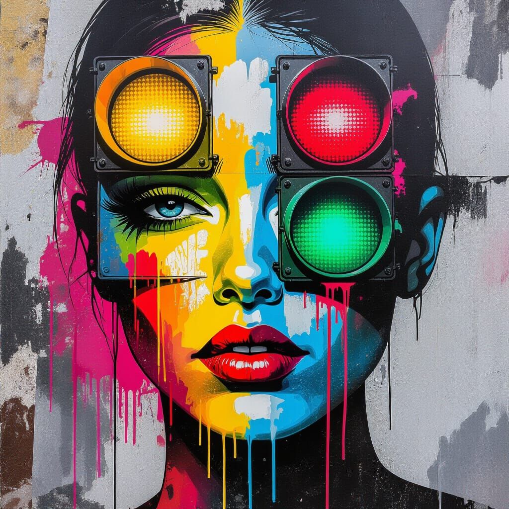 Graffiti Stop Light Art with Melting Textures