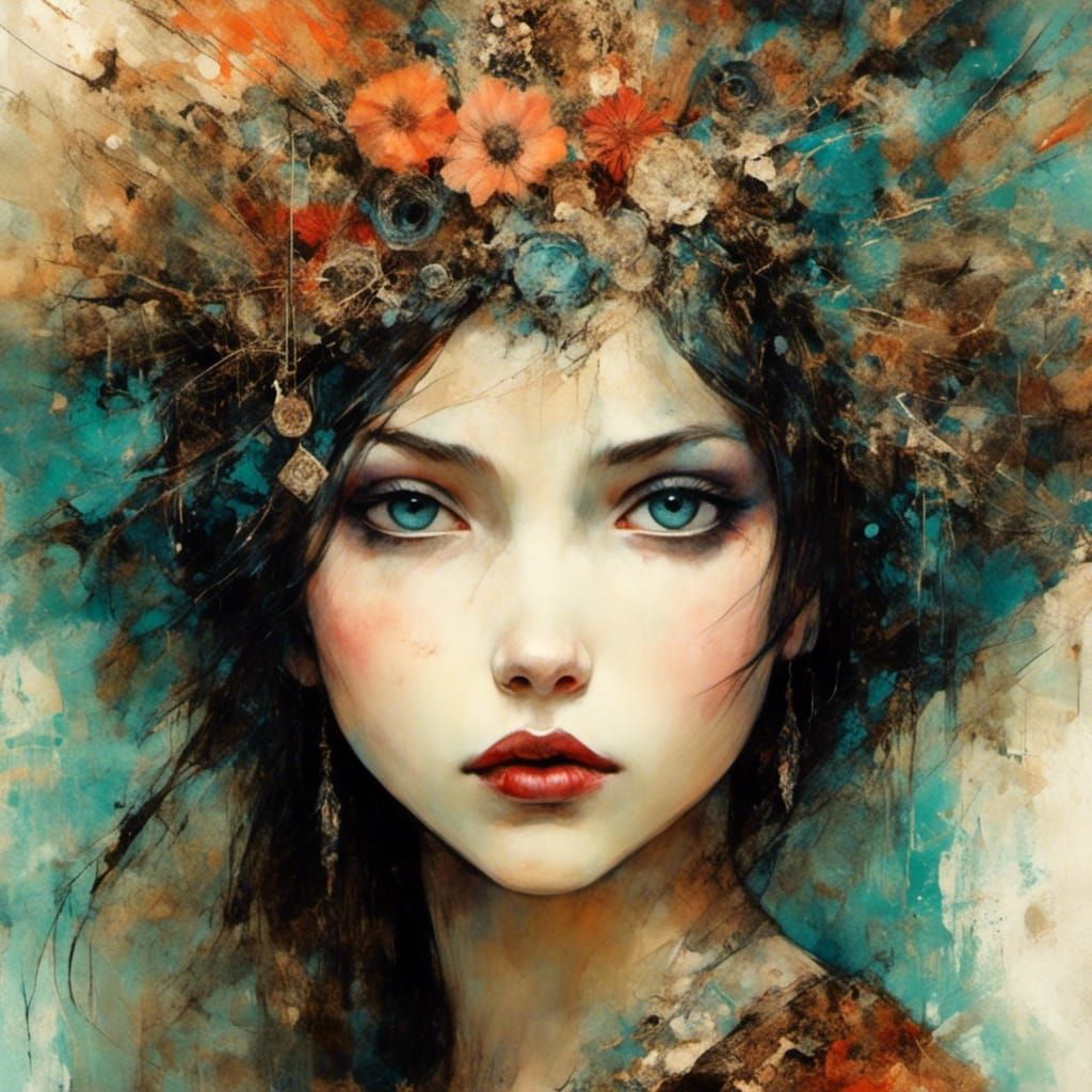 Goth Punk Girl in Art Brut Style