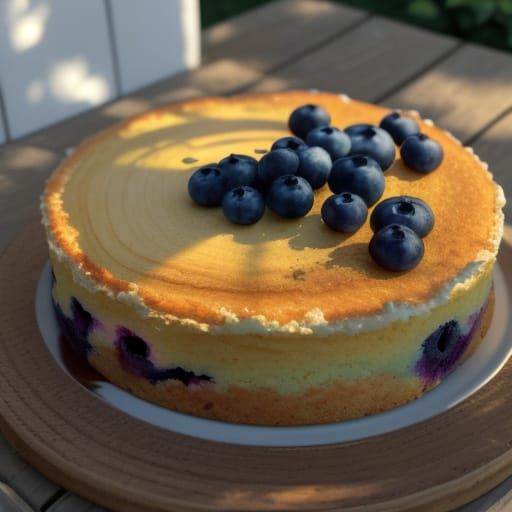 Impressionist Blueberry Cake in Sunlit Garden