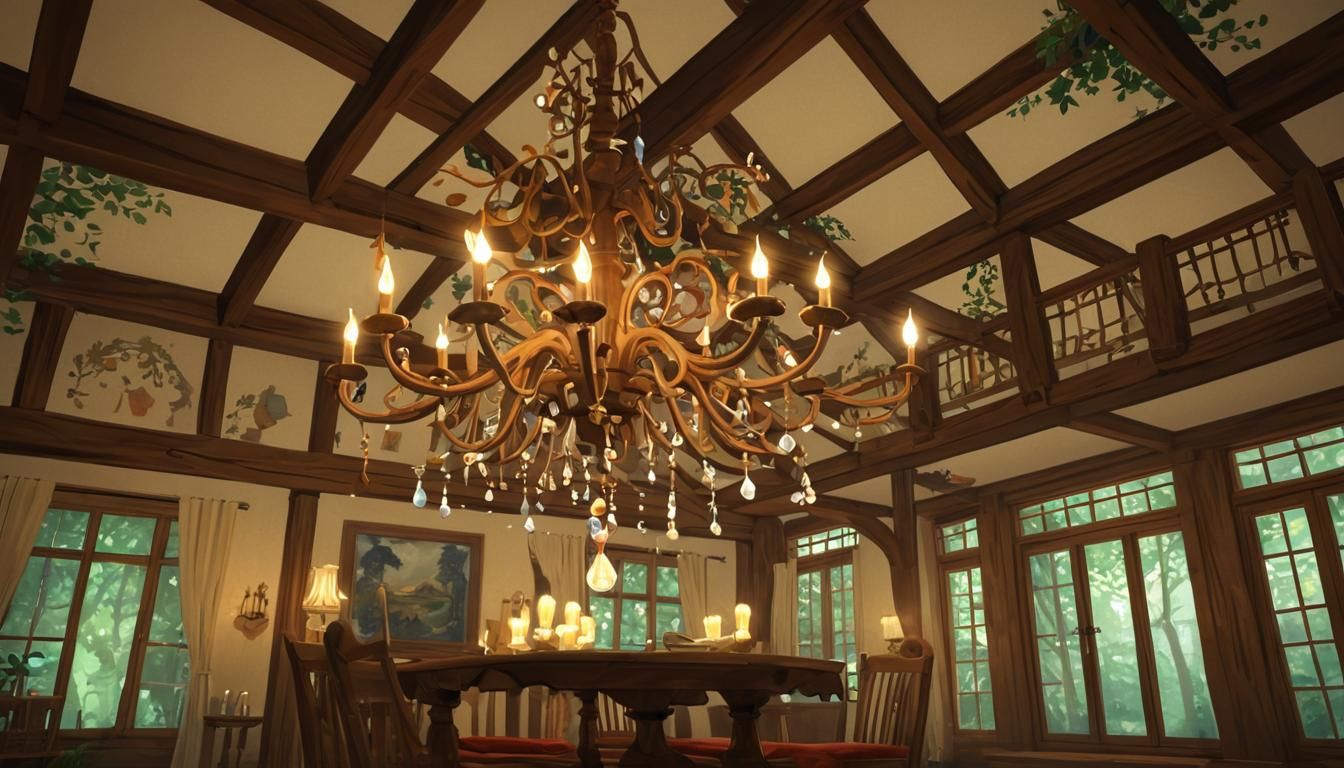 Living Chandelier in Woodland House: Anime Style