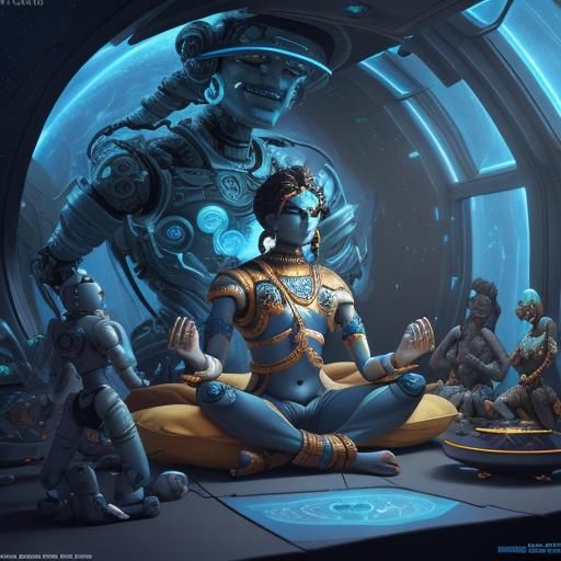 Krishna Leads AI Meditation: Detailed Digital Art