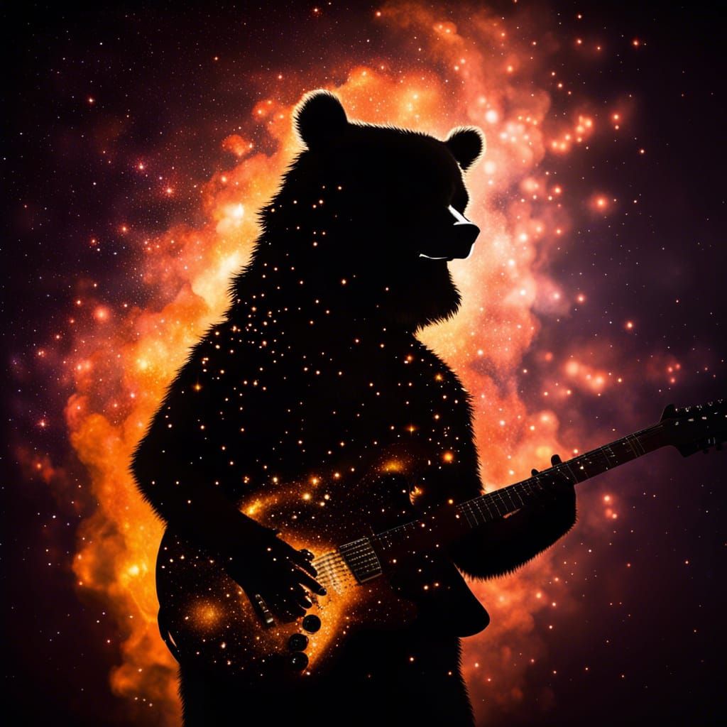 Bear Guitar Nebula Silhouette: Metalcore Dreamscape