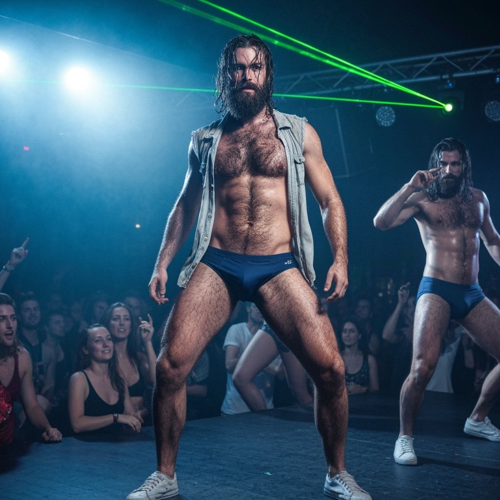 Sweaty Male Go-Go Dancer in Photorealistic Style