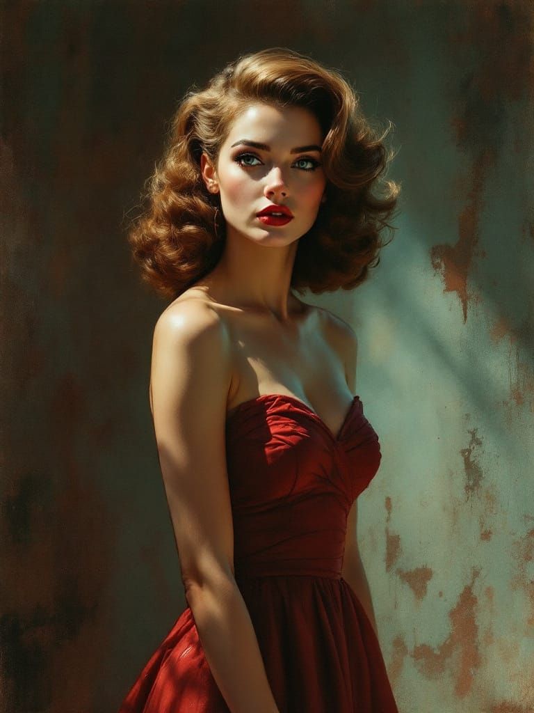 1950s Pin-Up Woman with Romantic Impressionist Style