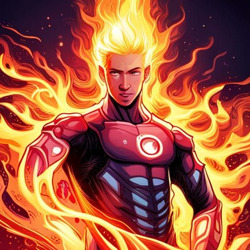 Fiery Humanoid in Comic Book Art Style