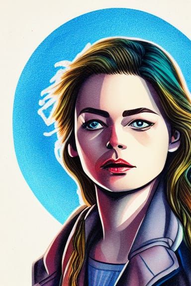 Female Character in Liminal Space, Gouache Stipple Illustrat...