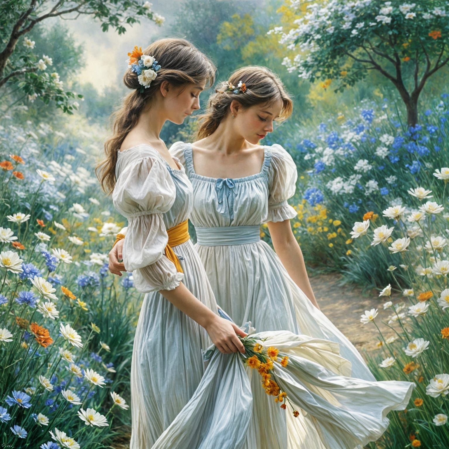 Monet Inspired Floral Oil Painting in Cool Colors