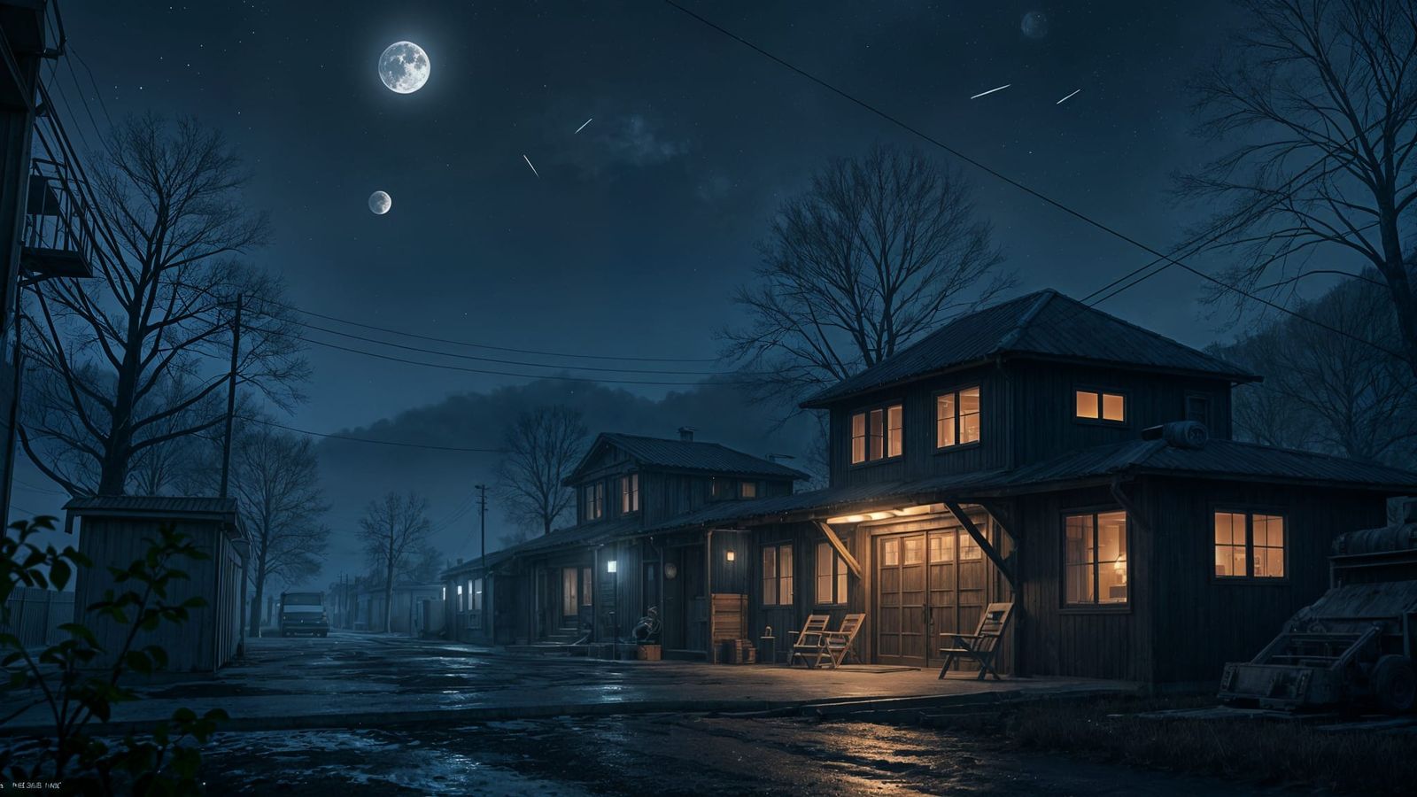 Cozy Military Base at Night in Anime Style