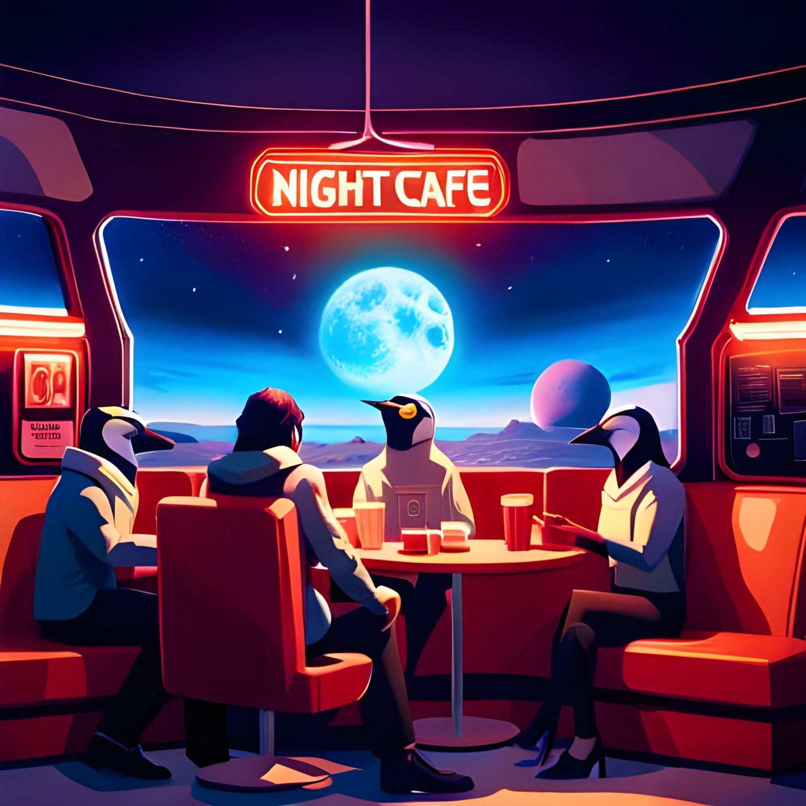 Penguins in Space Nightcafe: Sci-Fi Concept Art