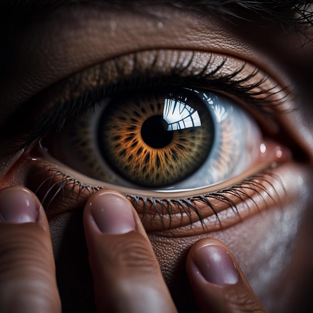 Hyperrealistic Eye and Hand Interact in Dark Fantasy