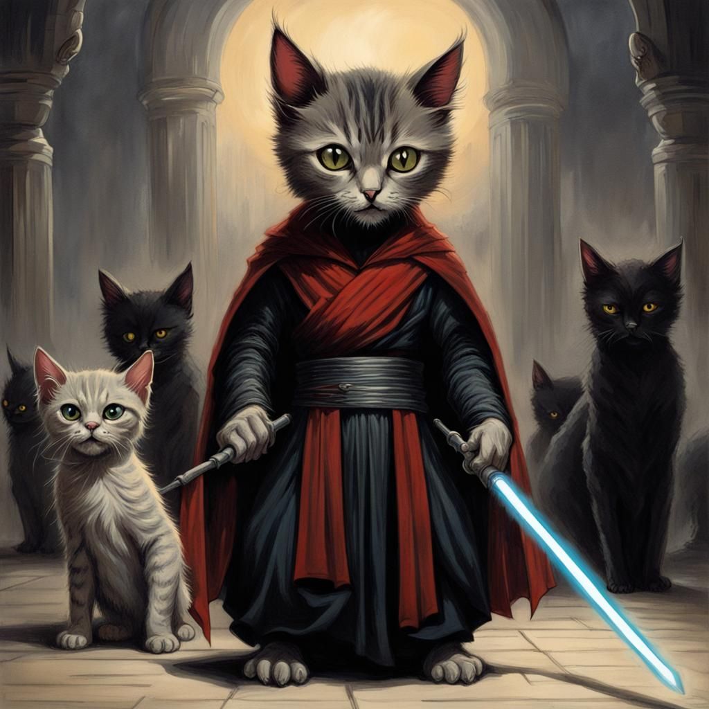 Cute Yet Scary Cat-sith Kitten in Horror Style