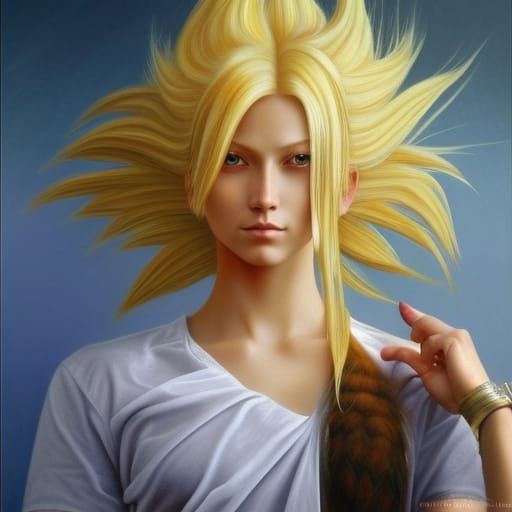Beautiful Super Saiyan with Realistic Eyes in Oil Painting S...