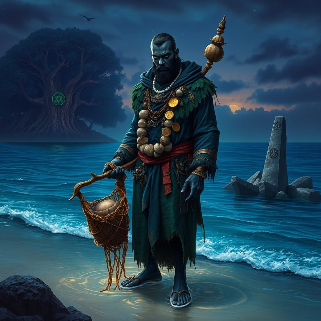 Exu do Coco on Shimmering Ocean Shore