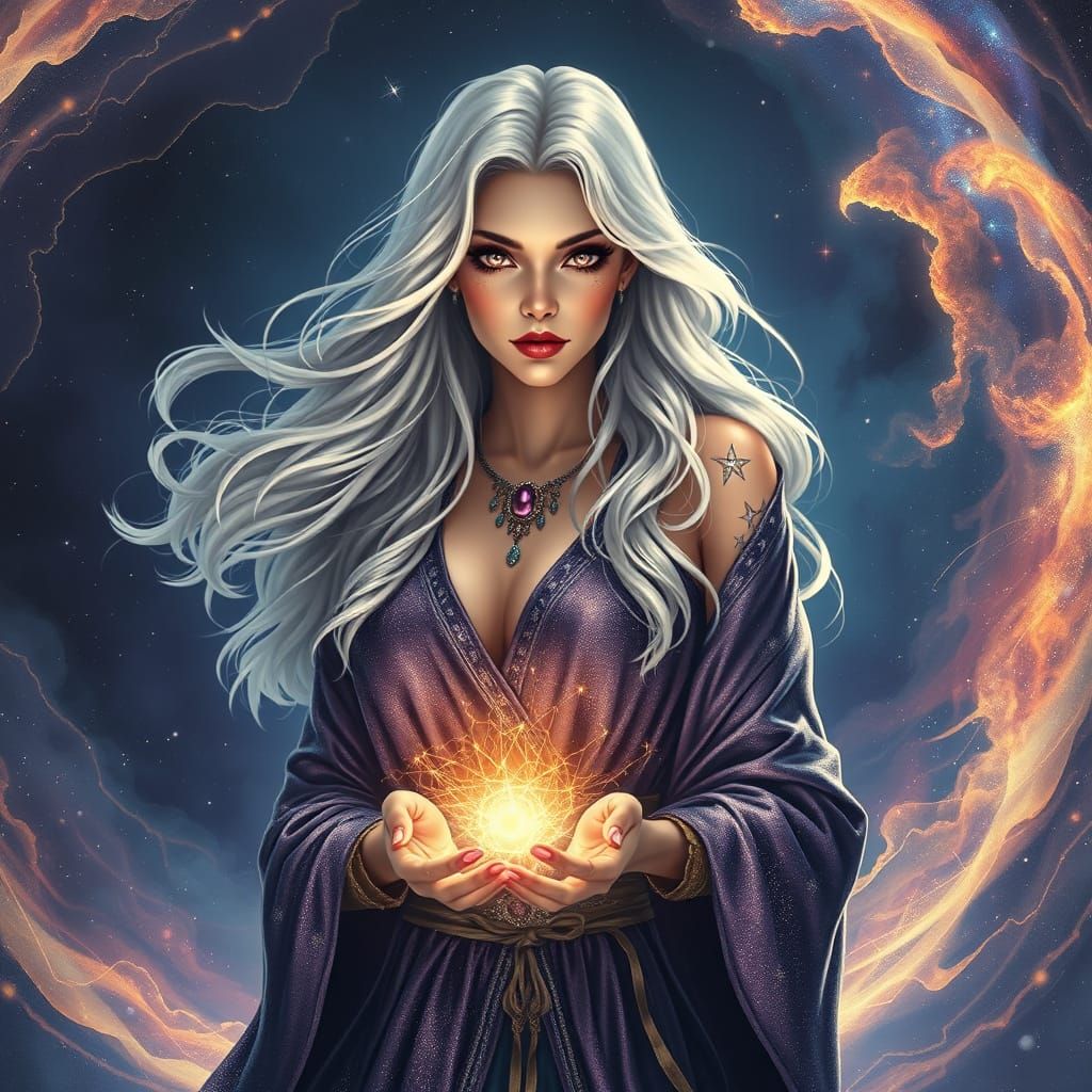 Cosmic Sorceress in Art Nouveau Style