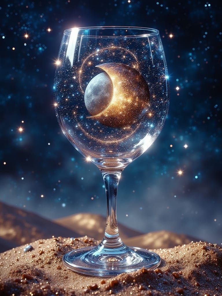 Cosmic Universe Inside Ancient Brandy Glass