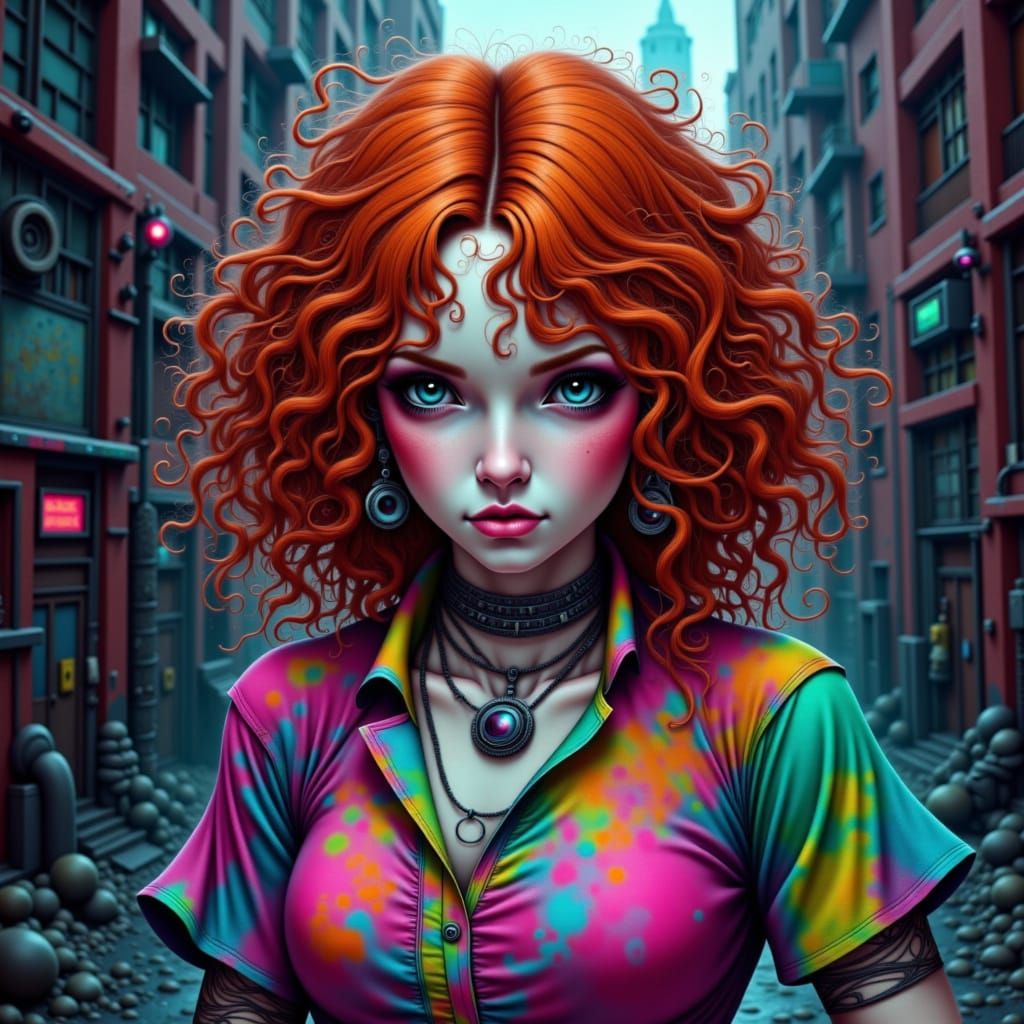 Neon Grunge Irish Woman in Cyberpunk Style