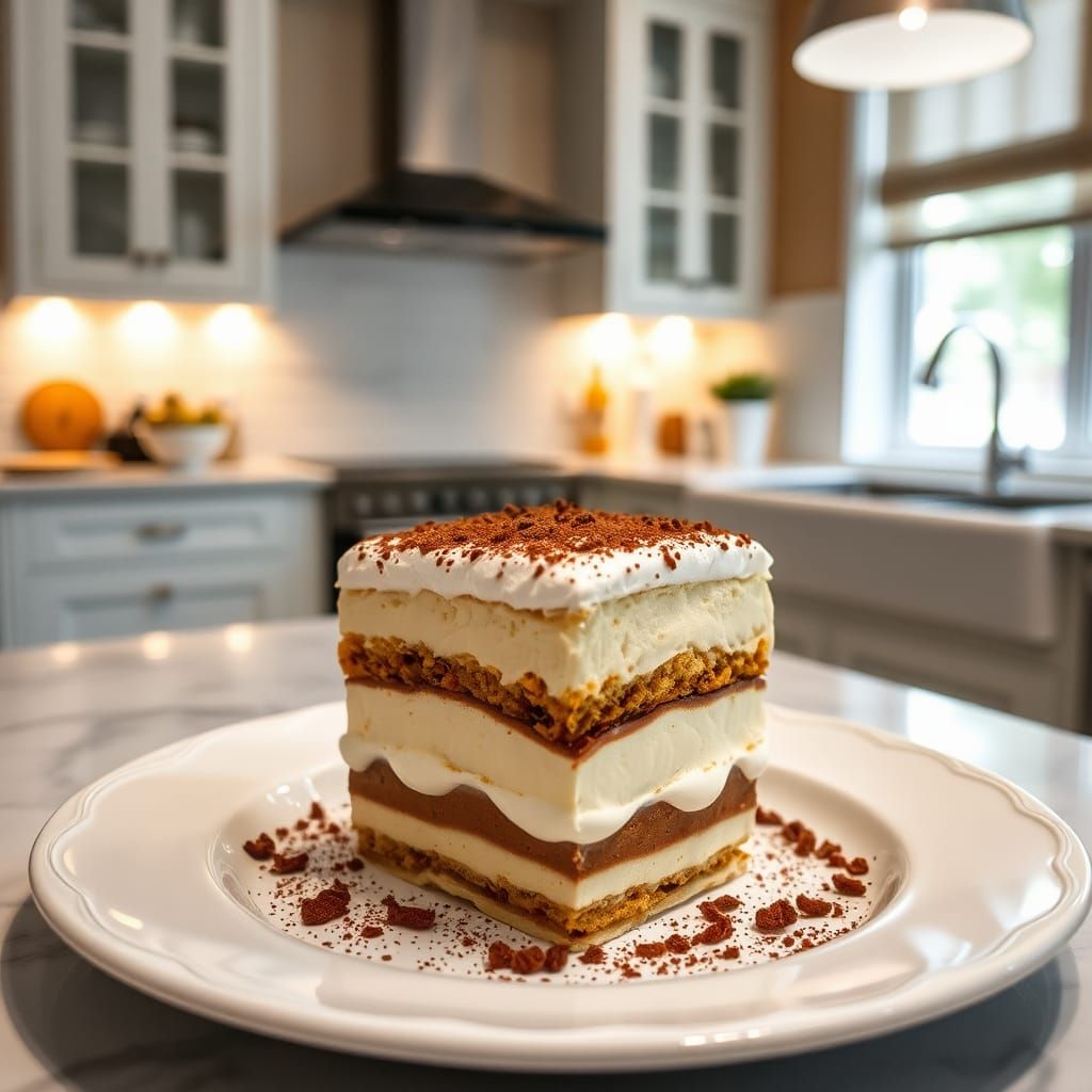 Elegant Tiramisu Dessert in Modern Kitchen