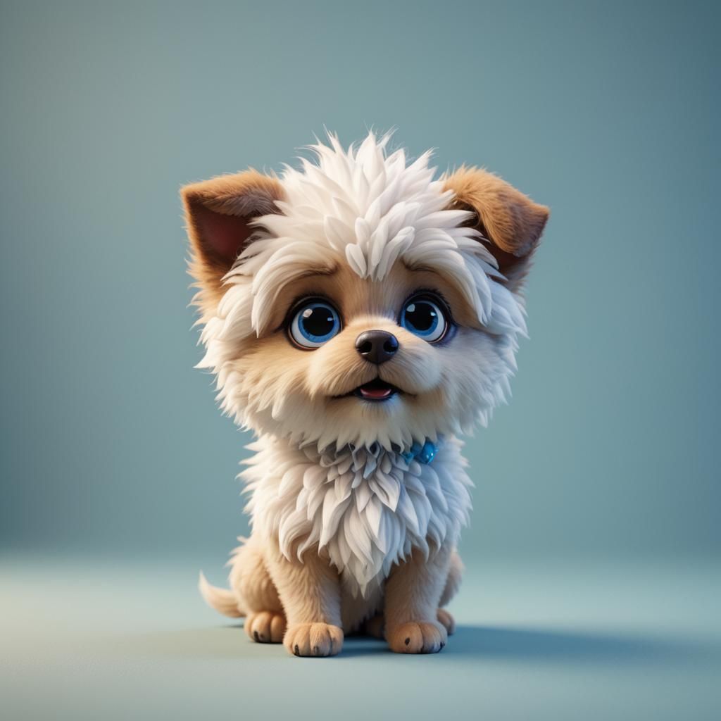 Whimsical Adorable Chibi Dog with Big Blue Googly Eyes