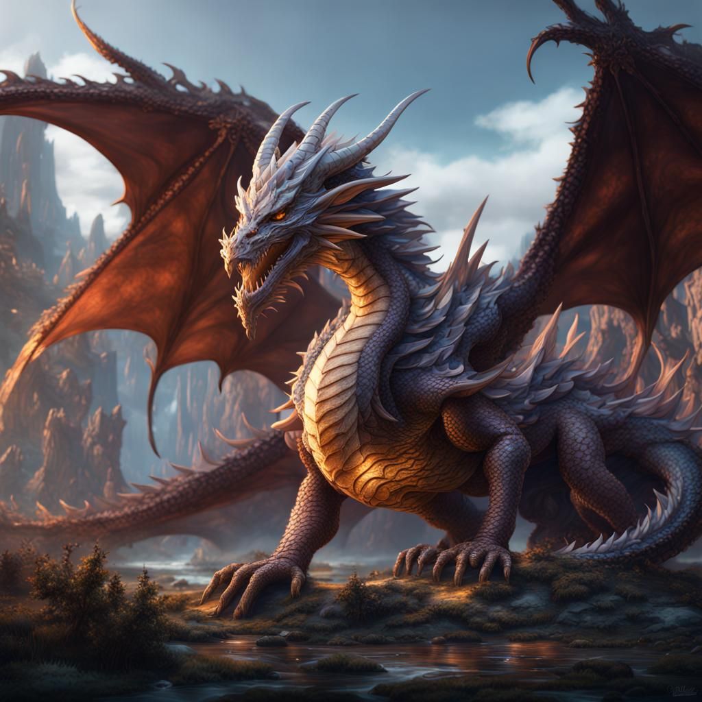 Detailed Crystal Dragon Fantasy Concept Art