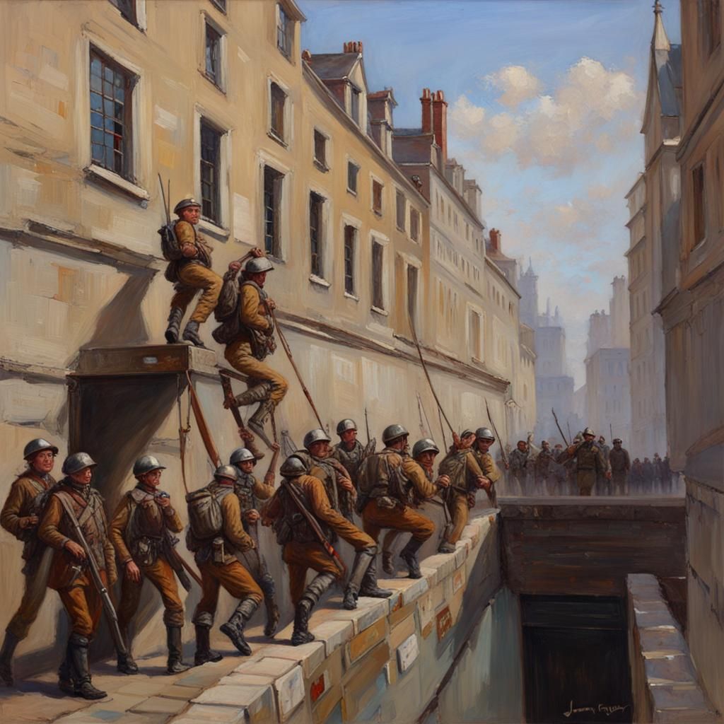 Militia Embankments in Freefall: Oil Painting