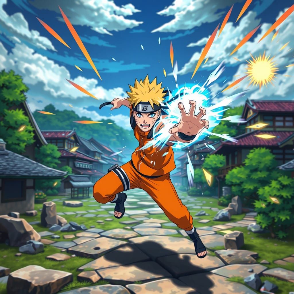 Naruto Uzumaki Unleashes Rasengan in Vibrant Anime Style