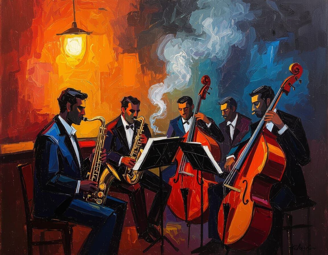 Jazz Band Improvises in Smoky Bar