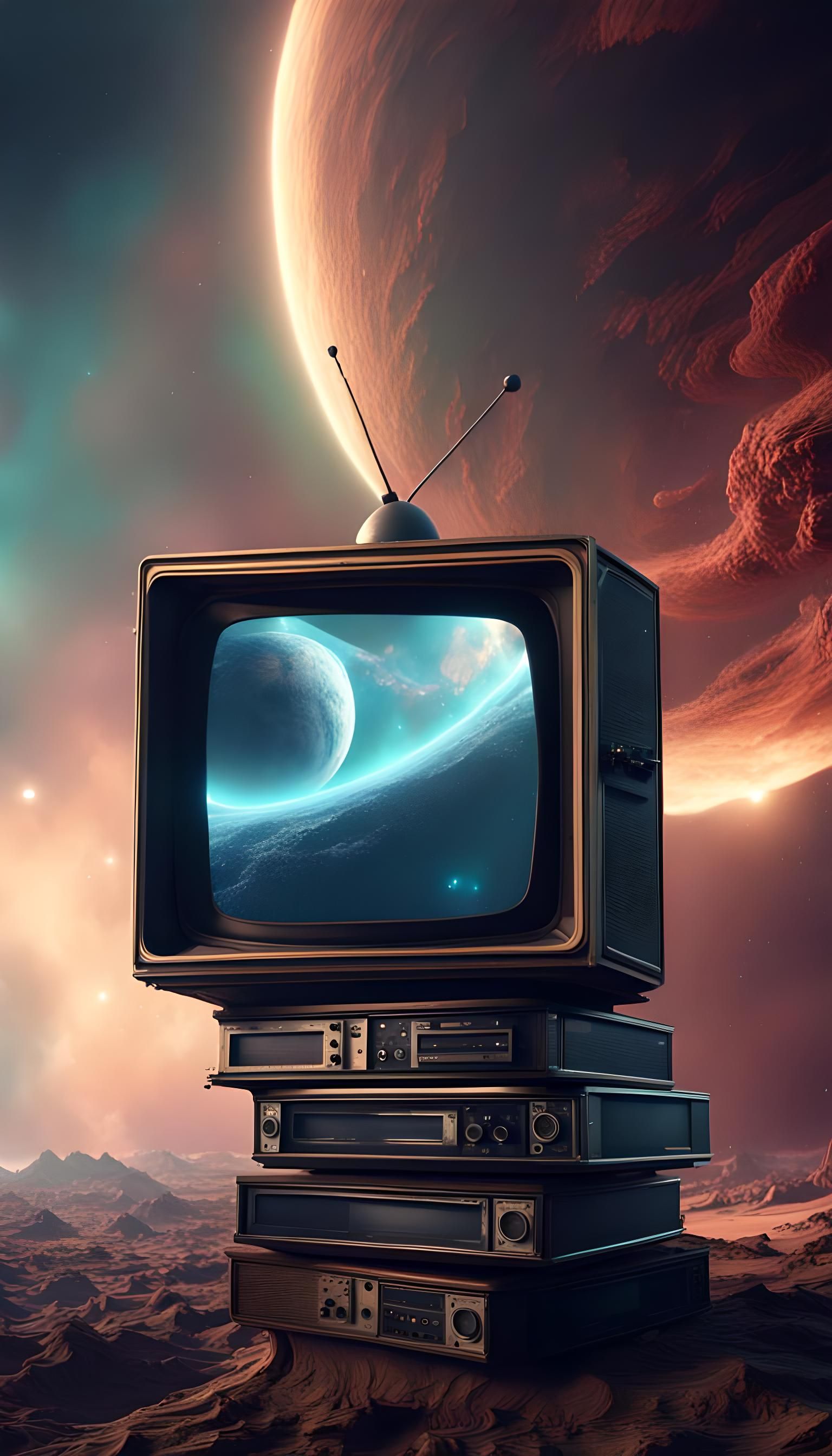 Vintage TVs Drifting in Space Art