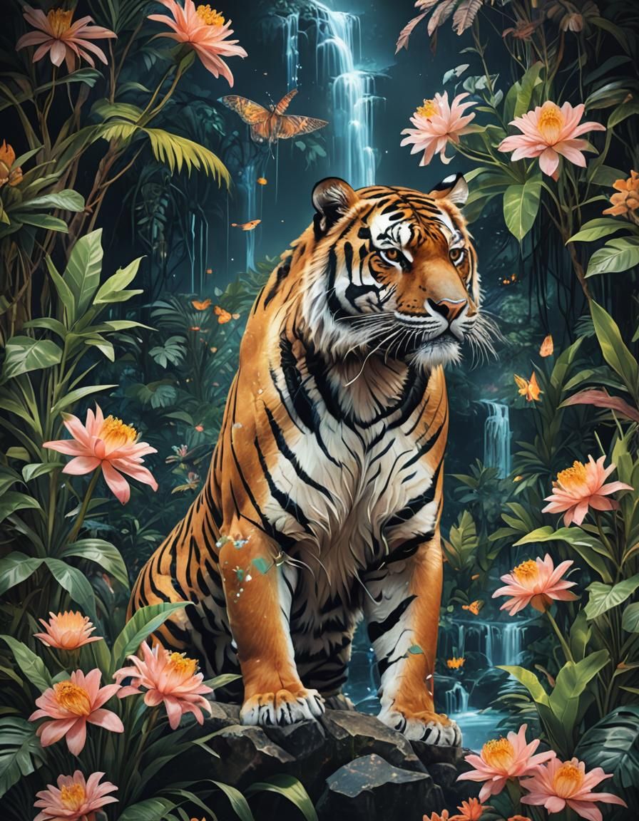 Tiger Double Exposure with Jungle and Magic