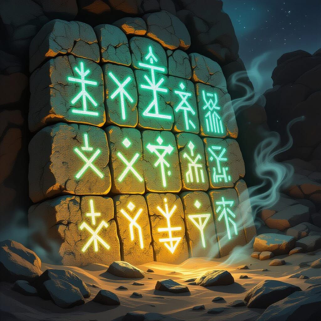 Glowing Libyco-Berber Runes on Stone
